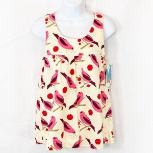 NEW Lucy Love Bird Print Top Juniors Small S Yellow Open Back Tank Cotton K10